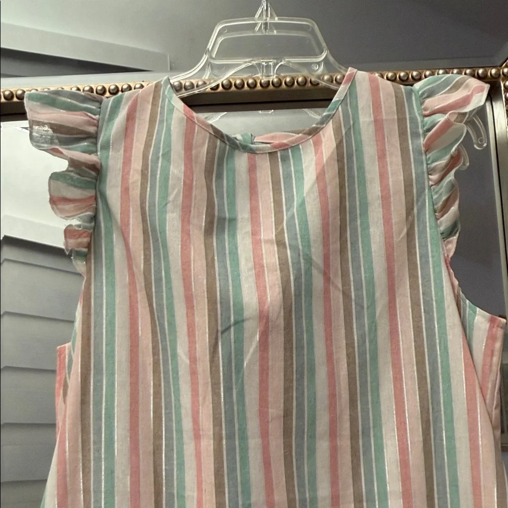 Pastel Striped Ruffle Sleeve Mini Dress - Picture 2 of 7